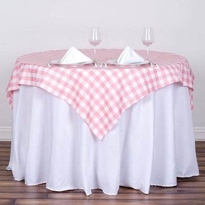 Polyester 54"x54" Table Overlay Square Tablecloth White/Rose Quartz - Checkered Buffalo Plaid Design for Casual Table Settings