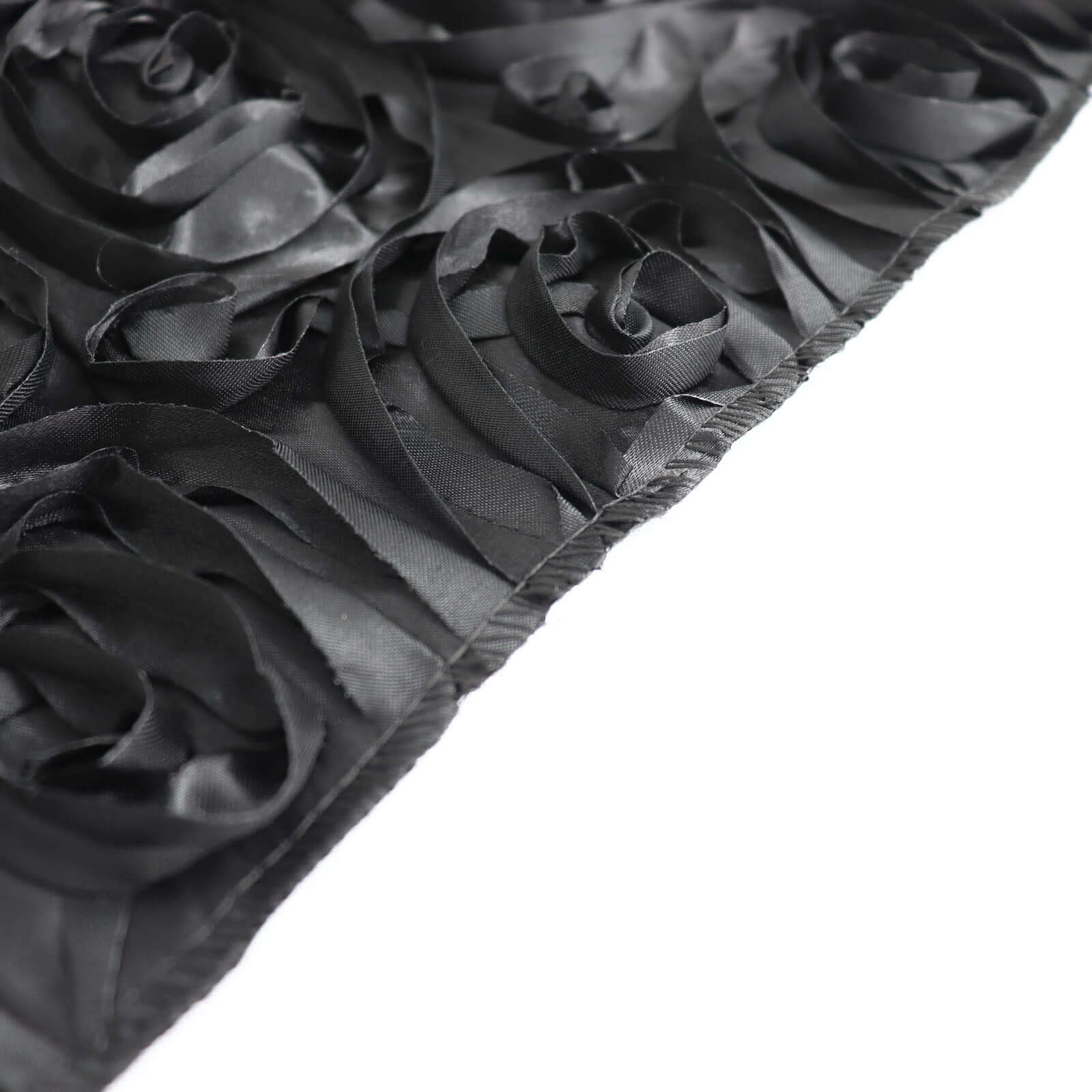 Rosette Satin 14"x108" Table Runner Black - Grandiose Design - Linen Luxes