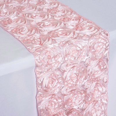 Rosette Satin 14"x108" Table Runner Blush - Grandiose Design - Linen Luxes