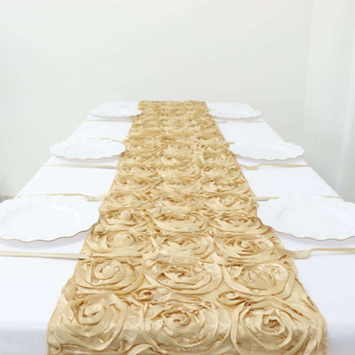 Rosette Satin 14"x108" Table Runner Champagne - Grandiose Design - Linen Luxes