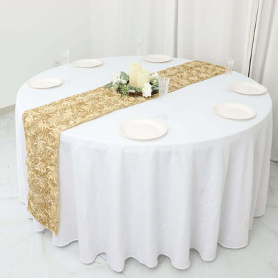 Rosette Satin 14"x108" Table Runner Champagne - Grandiose Design - Linen Luxes