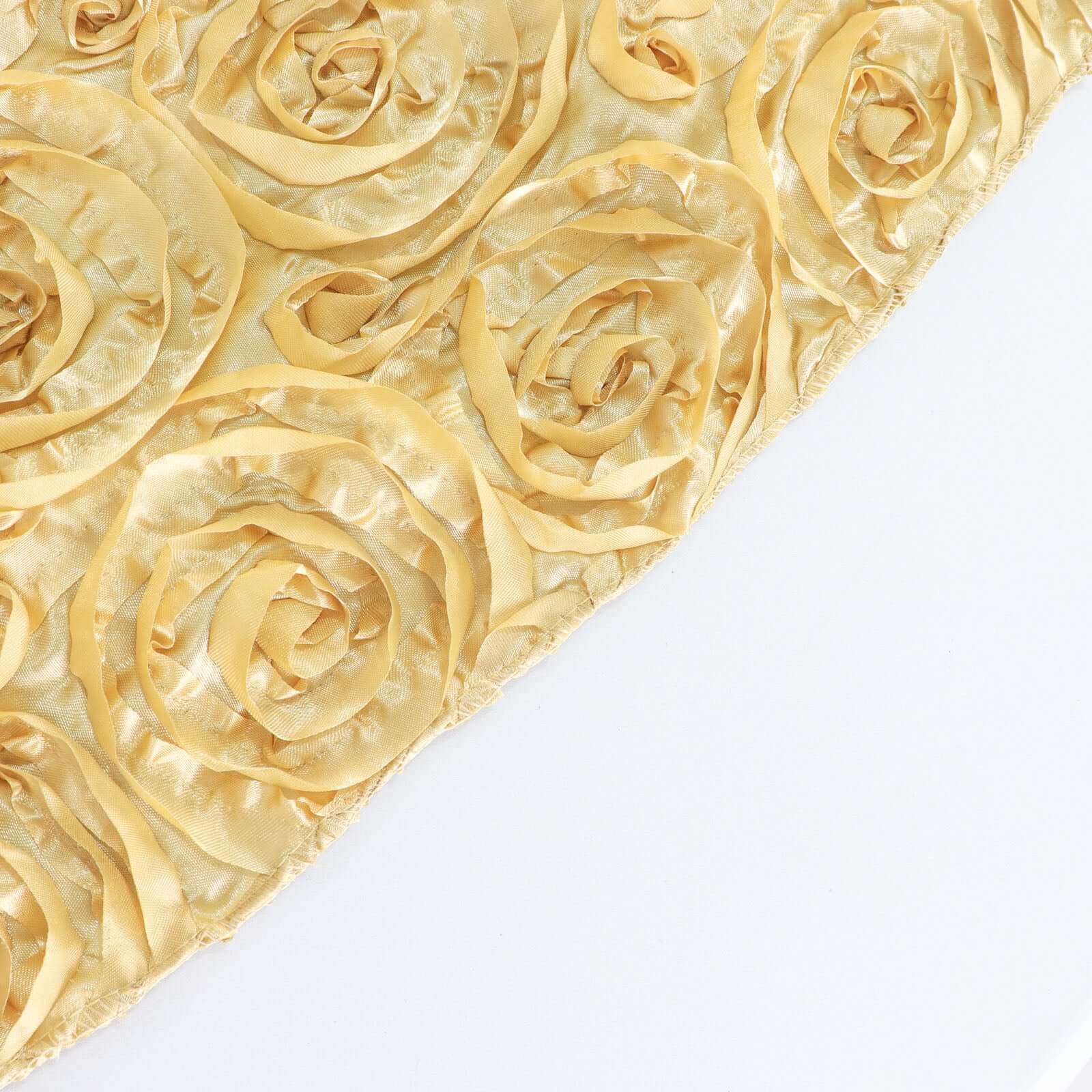 Rosette Satin 14"x108" Table Runner Champagne - Grandiose Design - Linen Luxes