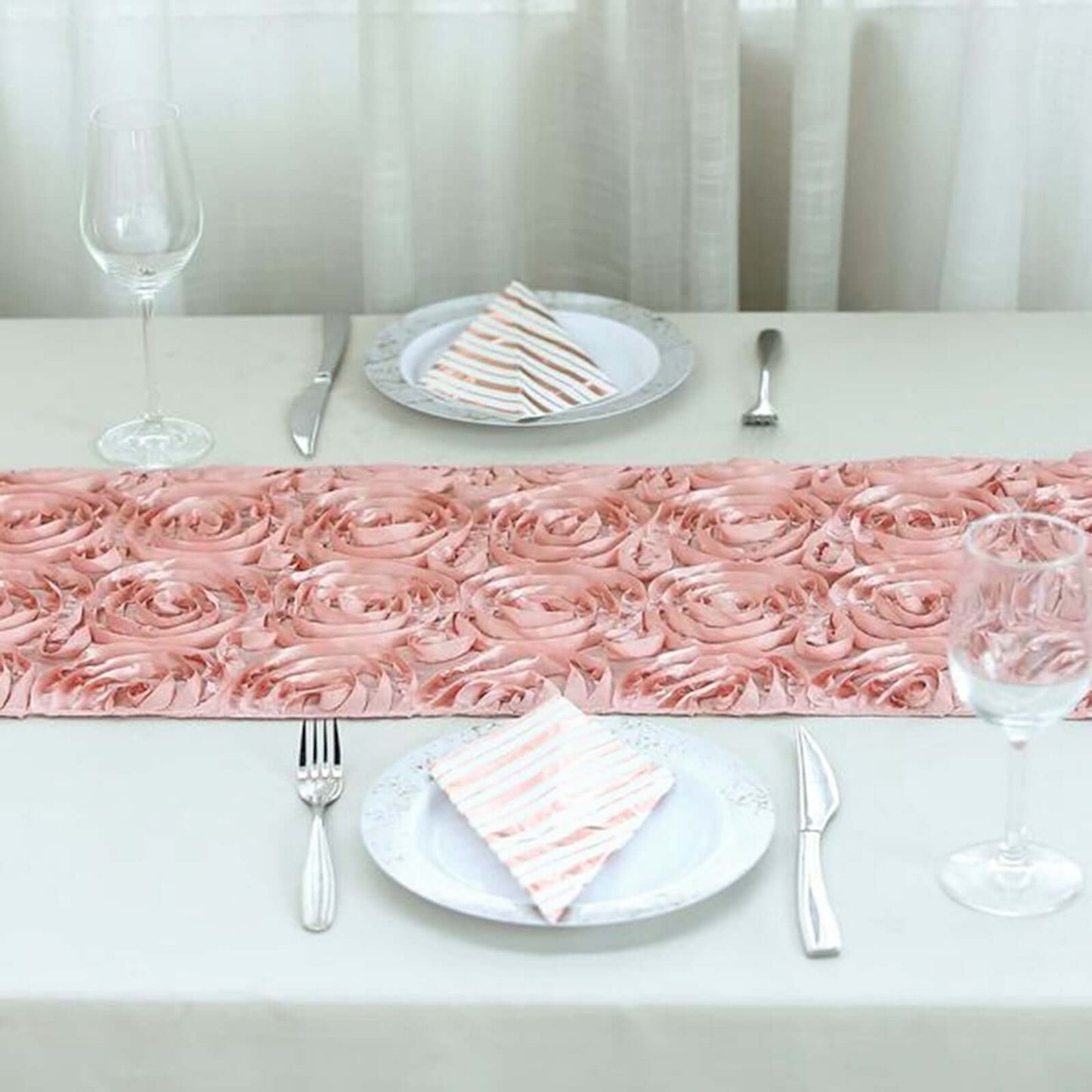 Rosette Satin 14"x108" Table Runner Dusty Rose - Grandiose Design - Linen Luxes