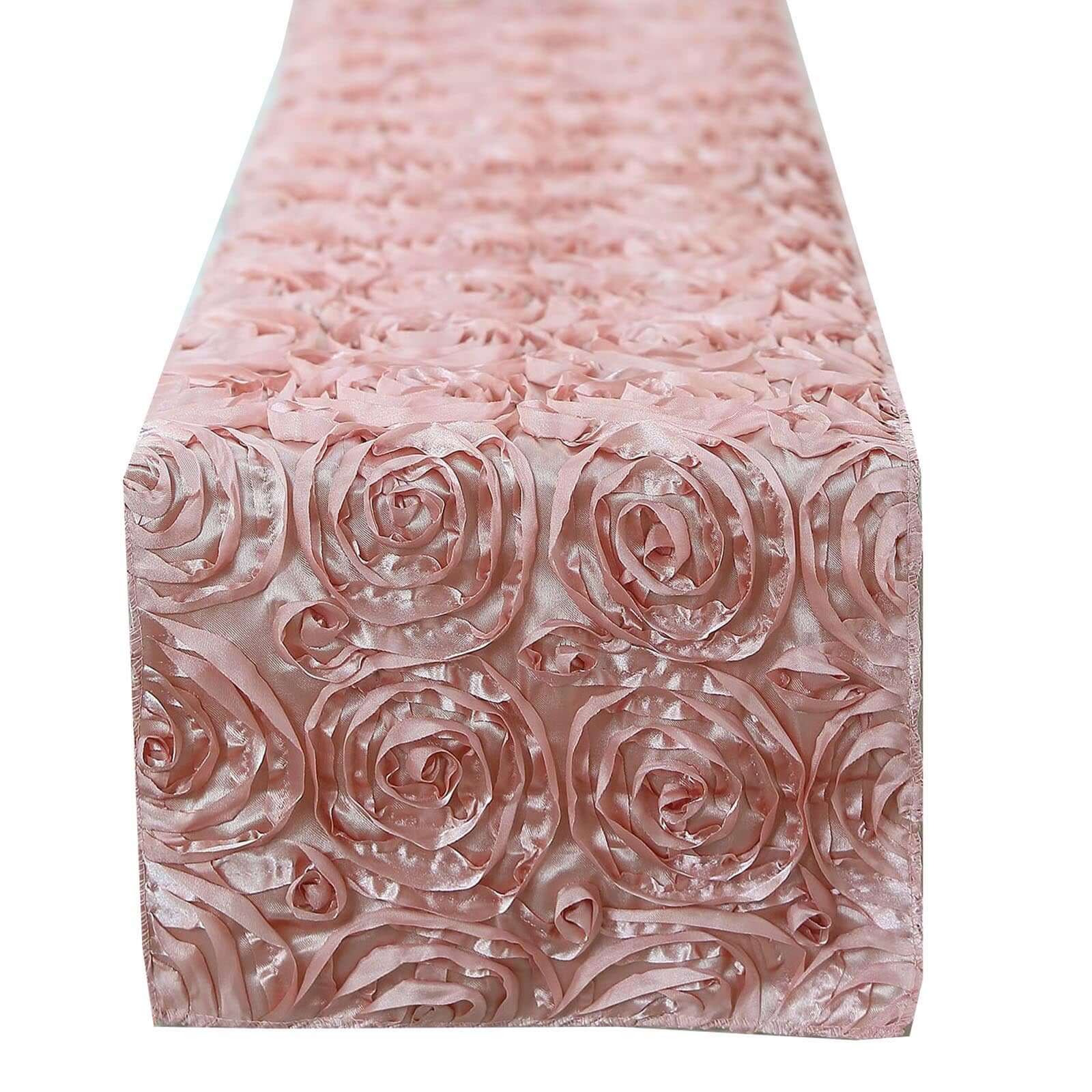 Rosette Satin 14"x108" Table Runner Dusty Rose - Grandiose Design - Linen Luxes