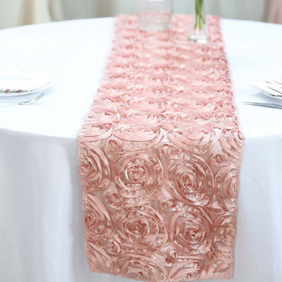Rosette Satin 14"x108" Table Runner Dusty Rose - Grandiose Design - Linen Luxes