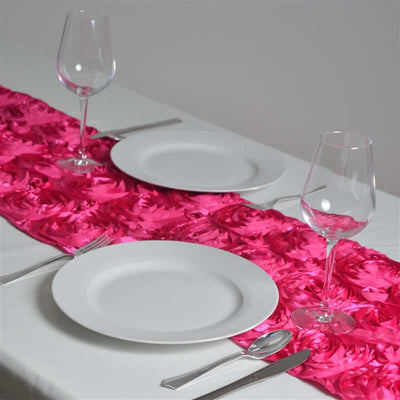 Rosette Satin 14"x108" Table Runner Fuchsia - Grandiose Design - Linen Luxes