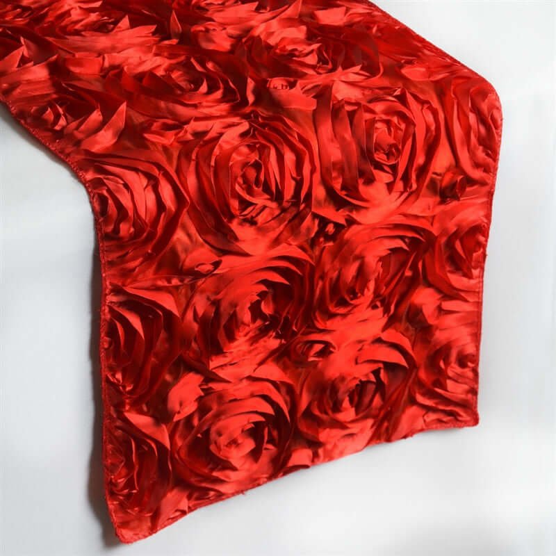 Rosette Satin 14"x108" Table Runner Red - Grandiose Design - Linen Luxes