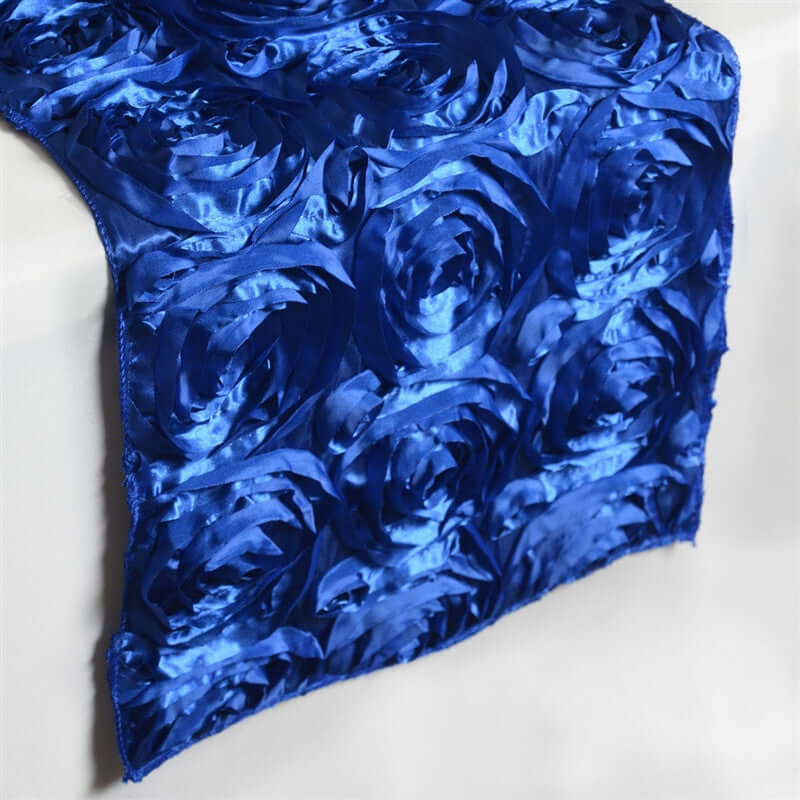 Rosette Satin 14"x108" Table Runner Royal Blue - Grandiose Design - Linen Luxes