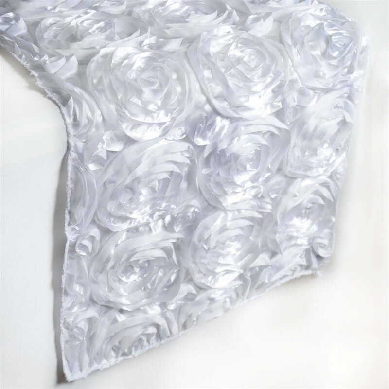 Rosette Satin 14"x108" Table Runner White - Stylish Grandiose Fabric Runner - Linen Luxes