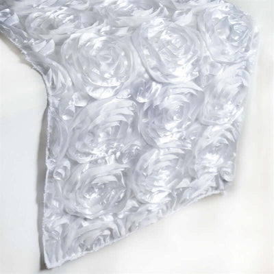 Rosette Satin 14"x108" Table Runner White - Stylish Grandiose Fabric Runner - Linen Luxes