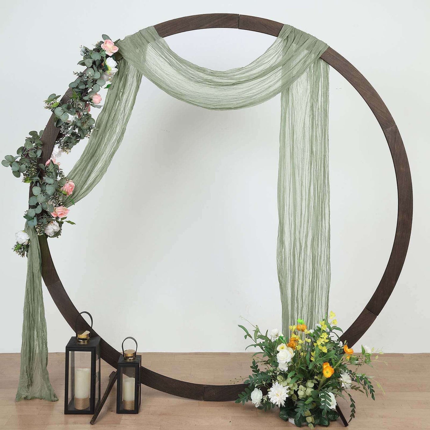 20ft Dusty Sage Green Gauze Cheesecloth Fabric Wedding Arch Drapery, Window Scarf Valance, Boho Decor Arbor Curtain Panel