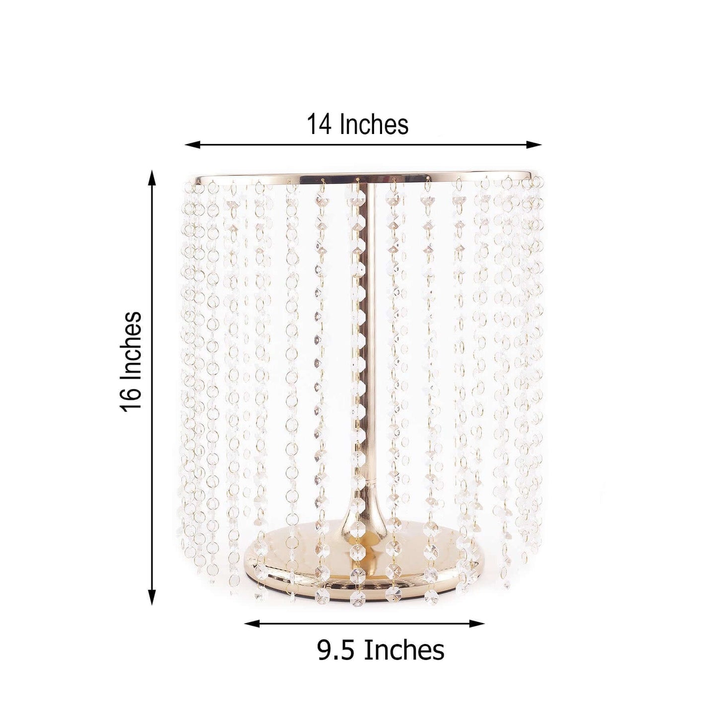 Metal Cake Stand Round Design Metallic Gold with Crystal Chains 14" Dia - Cupcake Dessert Pedestal 16"Tall