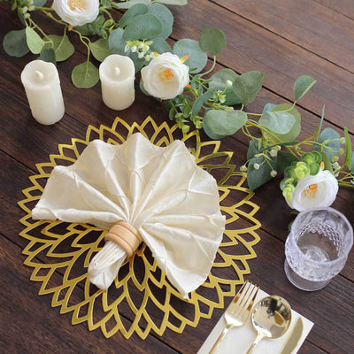 6-Pack Disposable Table Placemats in Metallic Gold with Laser Cut Hibiscus Flower Design - 400GSM Cardboard Placemats for Glamorous Table Decor 13"