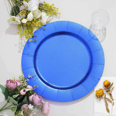 10-Pack Disposable Round Charger Plates in Royal Blue with Leathery Texture - Durable 1100GSM Cardboard Placemats 13"