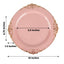 10-Pack Plastic 10" Round Dinner Plates in Dusty Rose with Gold Leaf Embossed Rim - Disposable Vintage Baroque Style Plates