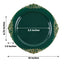 10-Pack Plastic 10" Round Dinner Plates in Hunter Emerald Green with Gold Leaf Embossed Rim - Disposable Vintage Baroque Style Plates