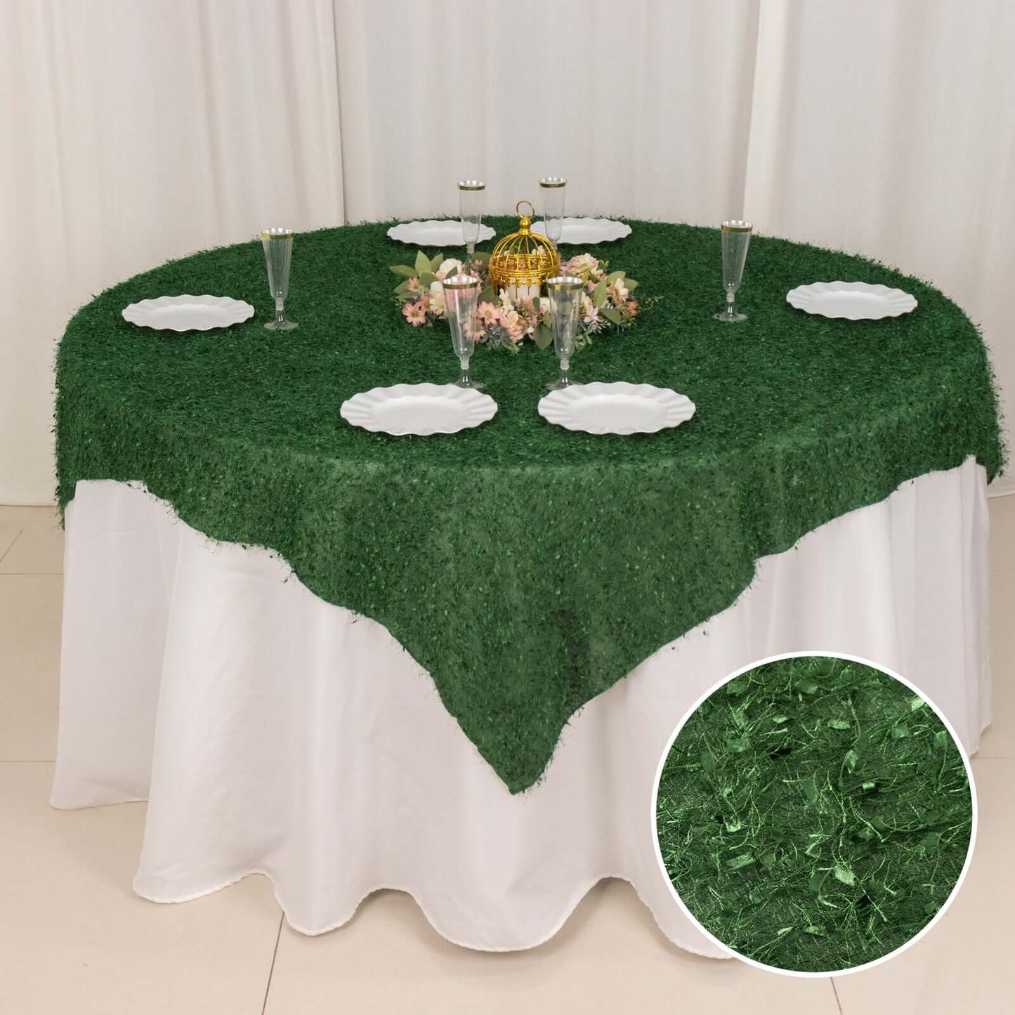 Polyester 72"x72" Table Overlay Square Tablecloth Green - Fringe Shag Table Topper