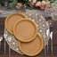 25-Pack Kraft Paper 8" Round Dessert Plates in Natural Brown with Gold Lined Rim - Disposable Salad Appetizer Plates for Rustic & Vintage Inspired Events