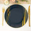 10-Pack Plastic 10" Round Dinner Plates in Navy Blue with Gold Brush Stroked Print - Disposable Party Dinnerware