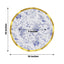 25-Pack Paper Round Dinner Plates 10" in White with Blue French Toile Pattern & Gold Wavy Rim - Disposable 350GSM Party Plates