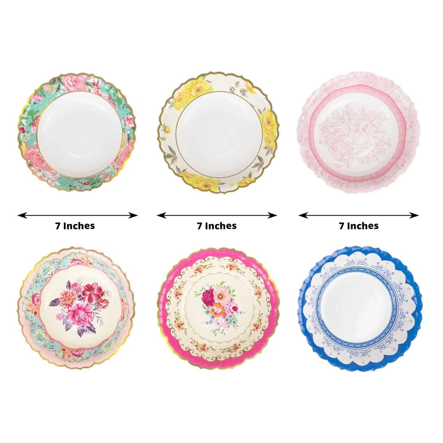 24-Pack Paper Dessert Bowls Vintage Mixed Floral Design Round - Ideal for Parties and Salads 7" 300 GSM
