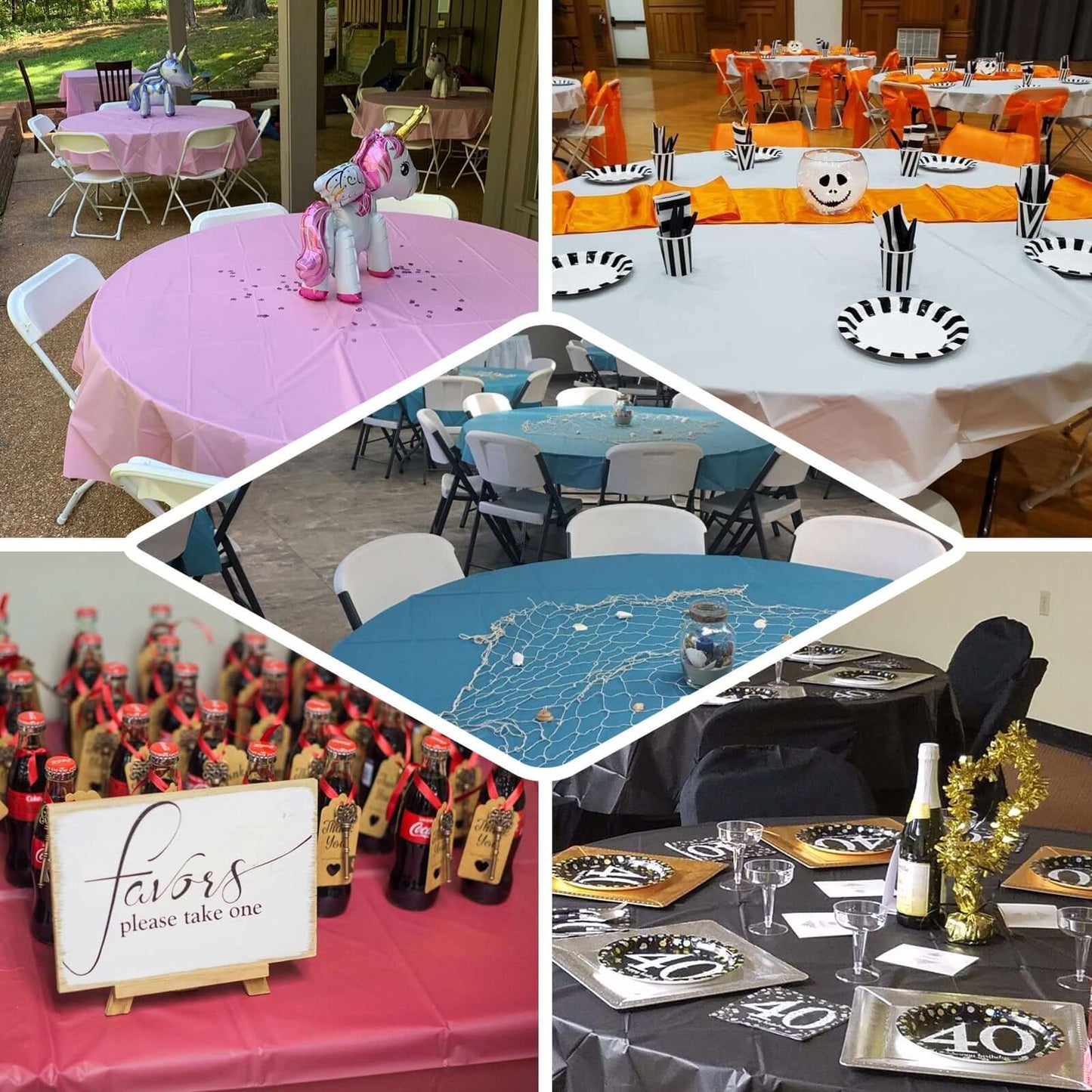 5-Pack Plastic Table Covers Gold Round - Durable PVC Disposable Tablecloths for Events 84"