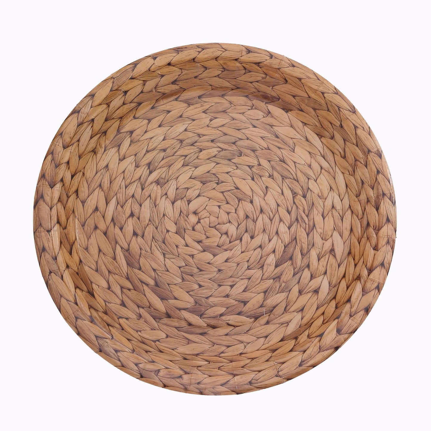 25-Pack Paper 9" Round Dinner Plates Natural with Woven Rattan Print - Rustic Farmhouse Disposable 300GSM Party Plates for Country Chic Celebrations
