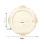 10-Pack Plastic 8" Round Dessert Plates in Ivory with Gold Leaf Embossed Rim - Disposable Vintage Baroque Style Salad Plates