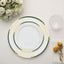 10-Pack Plastic 8" Round Dessert Plates in White with Hunter Emerald Green Rim - Stylish Gold Vine Design Disposable Salad/Appetizer Plates for Special Occasions & Celebrations