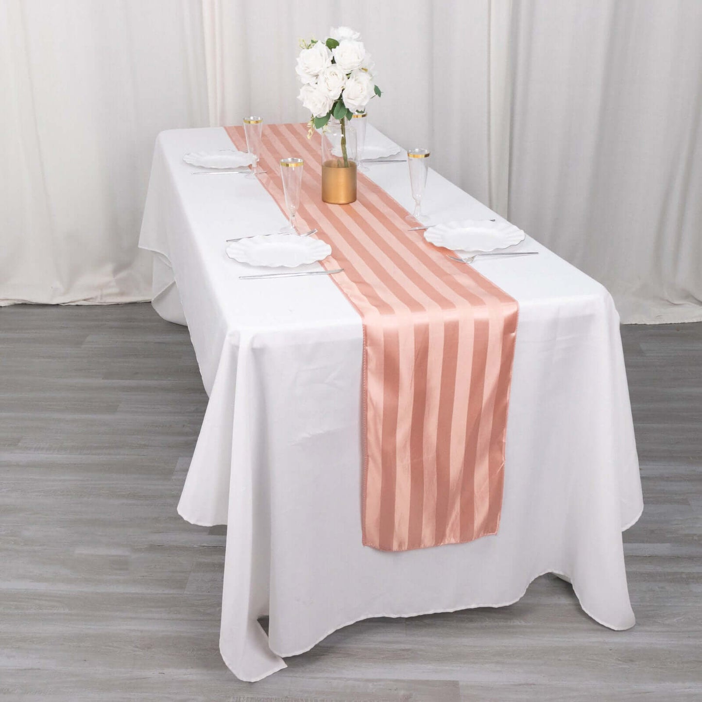 Satin 12"x108" Table Runner Dusty Rose - Stripe Table Decor