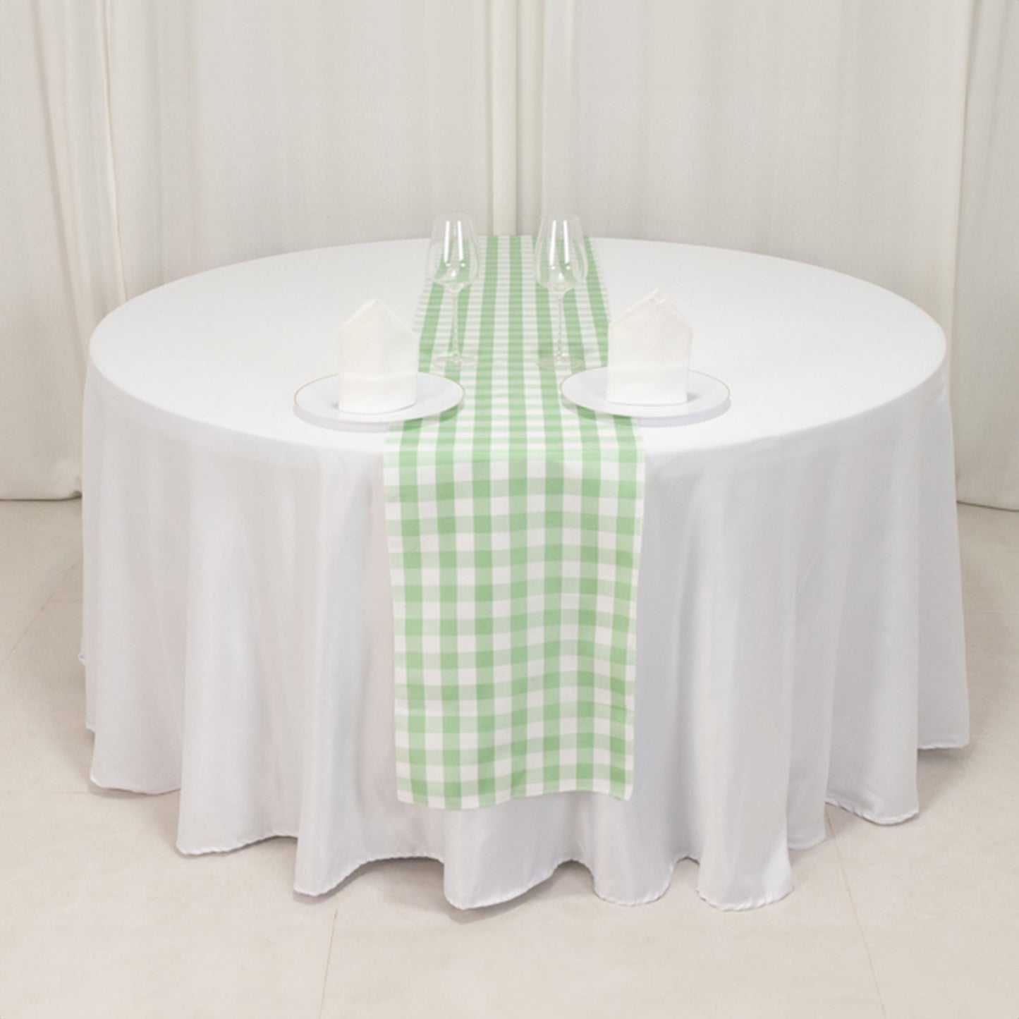 Polyester 14"x108" Table Runner Sage Green/White - Gingham Plaid Design