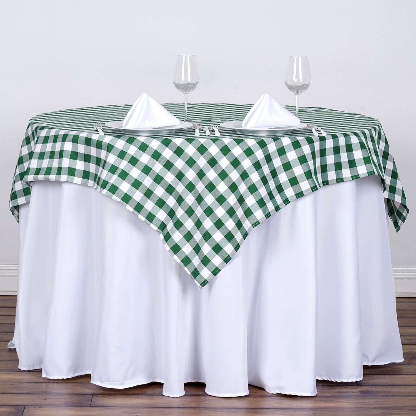 Polyester 54"x54" Table Overlay Square Tablecloth White/Green - Checkered Buffalo Plaid Design for Casual Table Settings