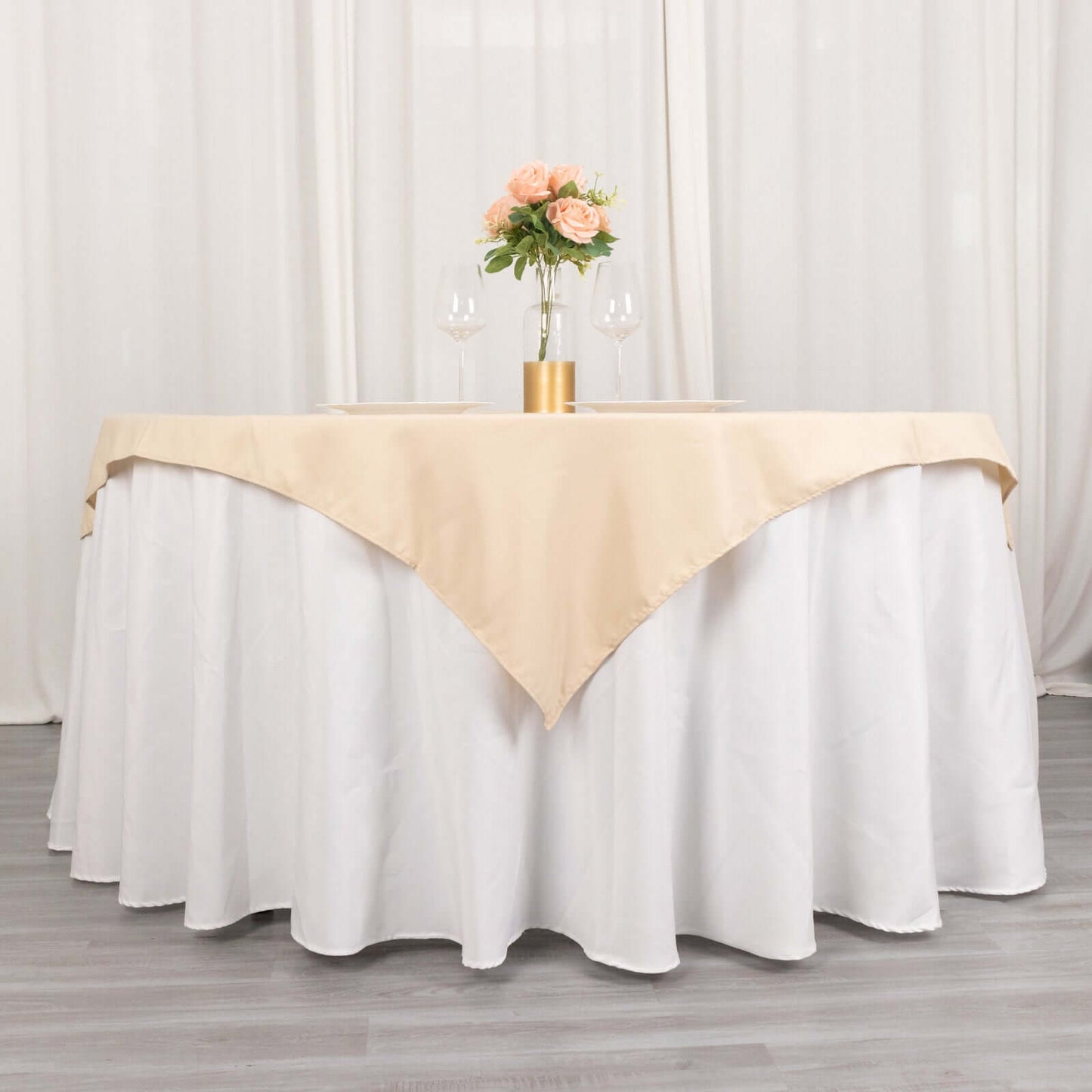 Premium Polyester 70"x70" Table Overlay Square Tablecloth Beige 220GSM Wrinkle-Resistant Table Cover