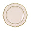 10-Pack Plastic 8" Round Dessert Plates in Taupe with Gold Scalloped Rim - Disposable Appetizer/Salad Plates
