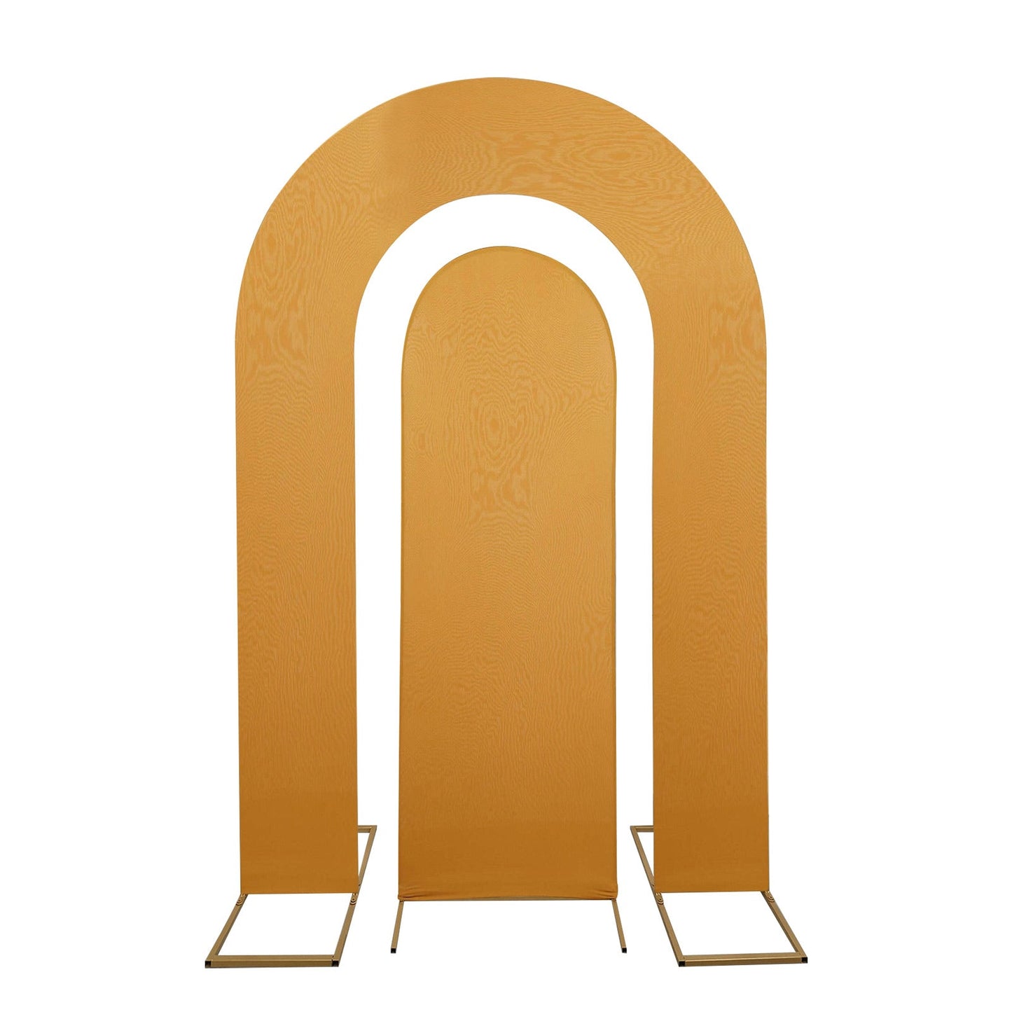 Set of 2 Gold Spandex Fitted Wedding Arch Covers for Round Top and Double Arch Chiara Backdrop Stands - 6ft,8ft
