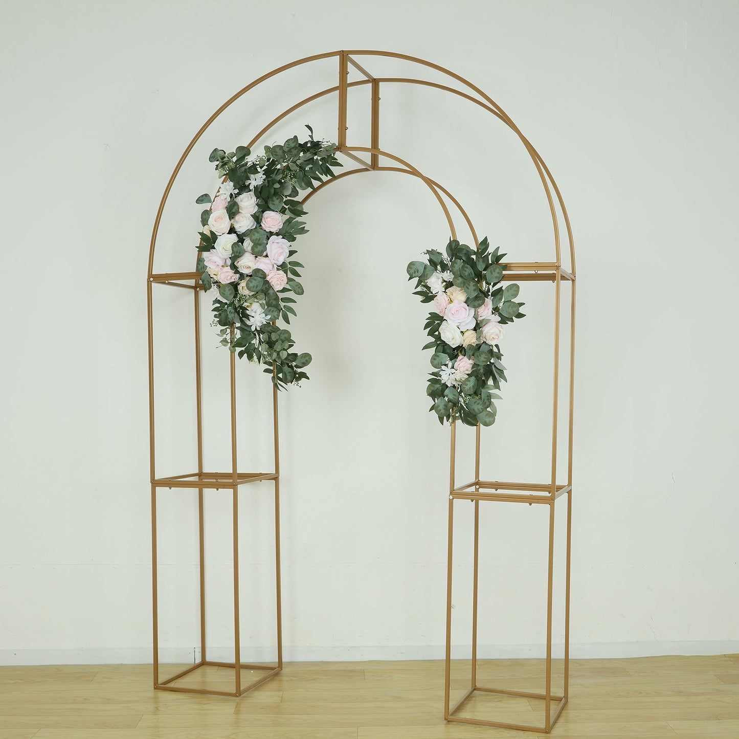 7.5ft Gold 3D Metal Wedding Arch Backdrop Stand with Round Top, Heavy-Duty Floral Balloon Frame for Elegant Parties