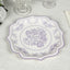 25-Pack Paper Dessert Plates in White with Lavender Lilac Damask Floral Print & Scallop Rim - Stylish Disposable 300GSM Floral Salad Appetizer Plates 8"