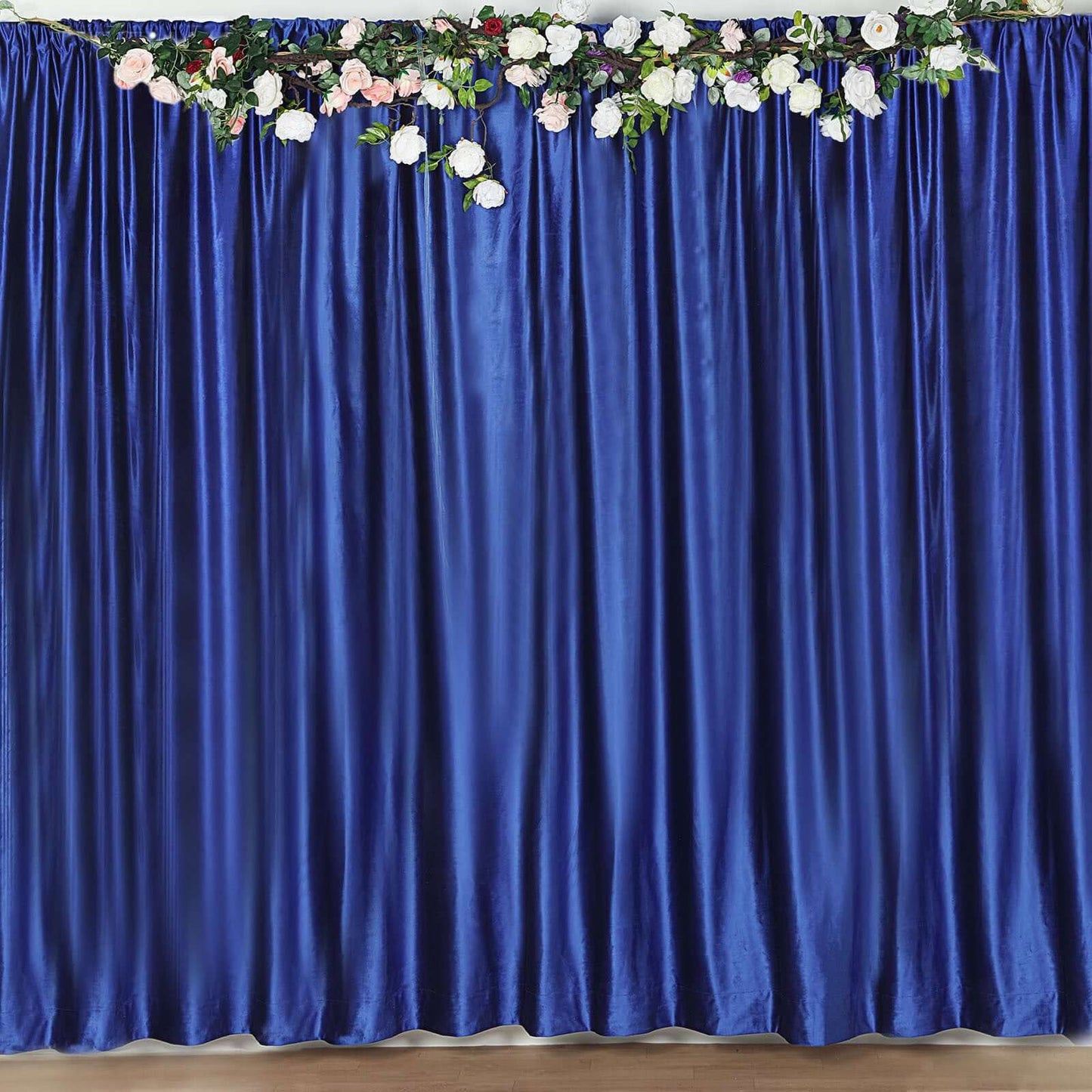 Royal Blue Crushed Velvet Backdrop Curtain â€“ 8ft x 8ft Event Drape with Rod Pocket, Privacy Panel for Photo Booths & Events - Linen Luxes