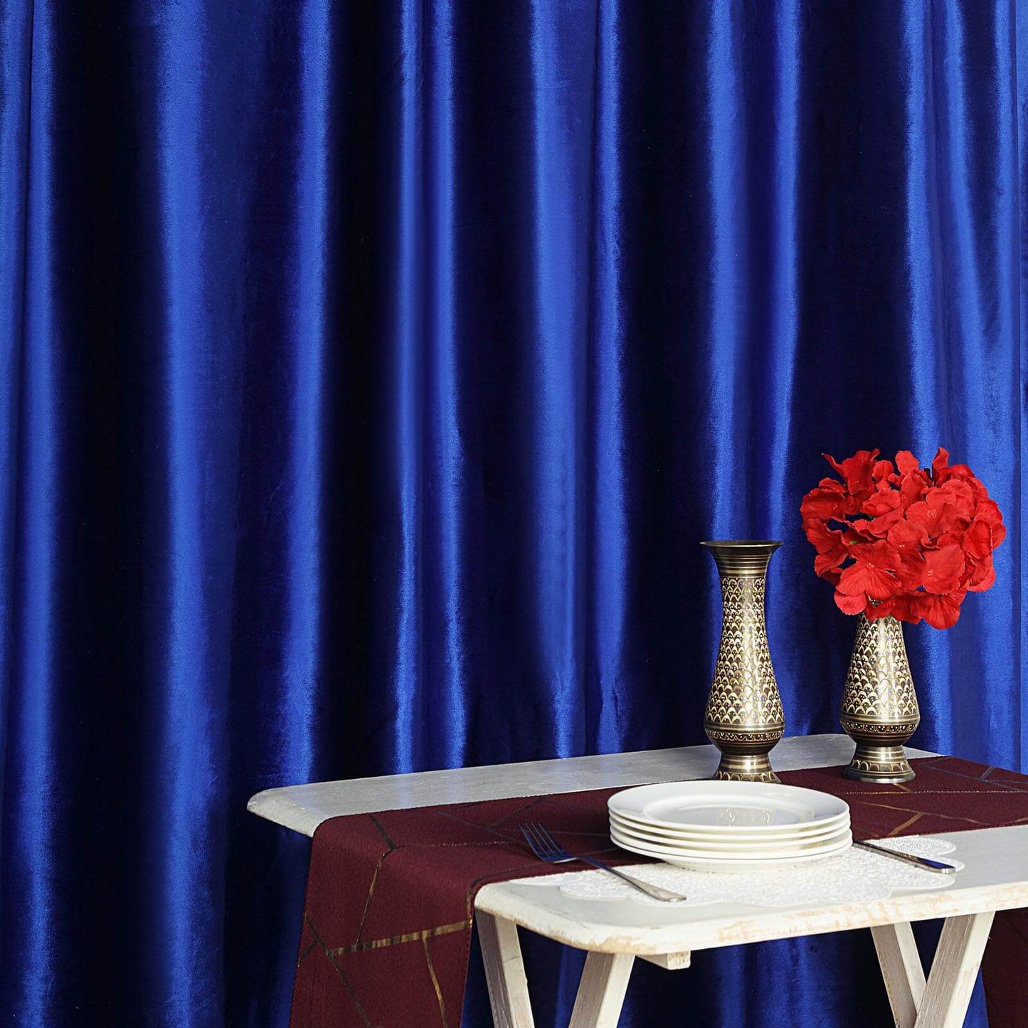 Royal Blue Crushed Velvet Backdrop Curtain â€“ 8ft x 8ft Event Drape with Rod Pocket, Privacy Panel for Photo Booths & Events - Linen Luxes