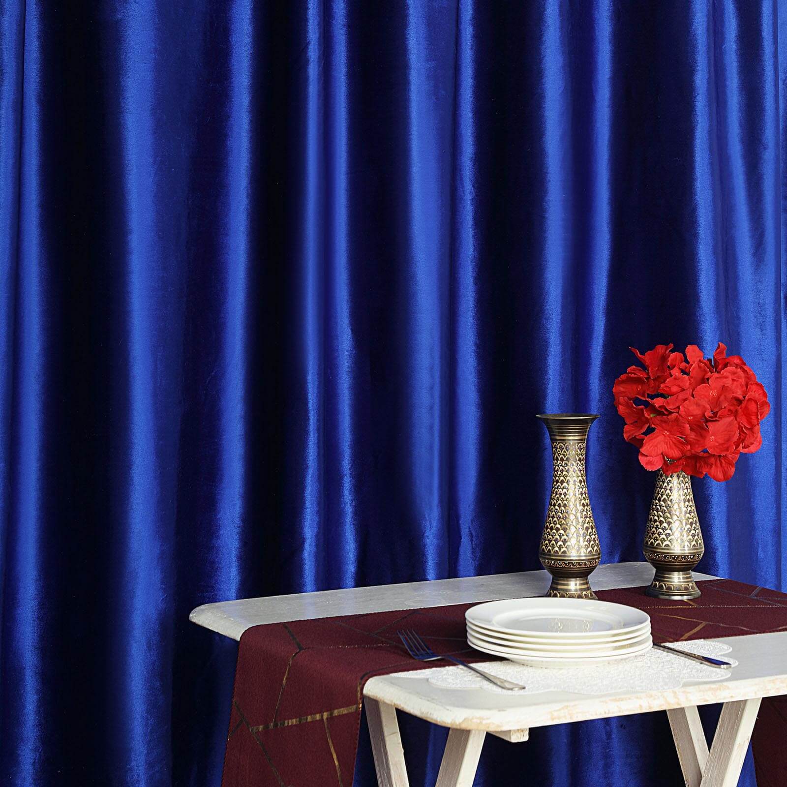 Royal Blue Crushed Velvet Backdrop Curtain â€“ 8ft x 8ft Event Drape with Rod Pocket, Privacy Panel for Photo Booths & Events - Linen Luxes