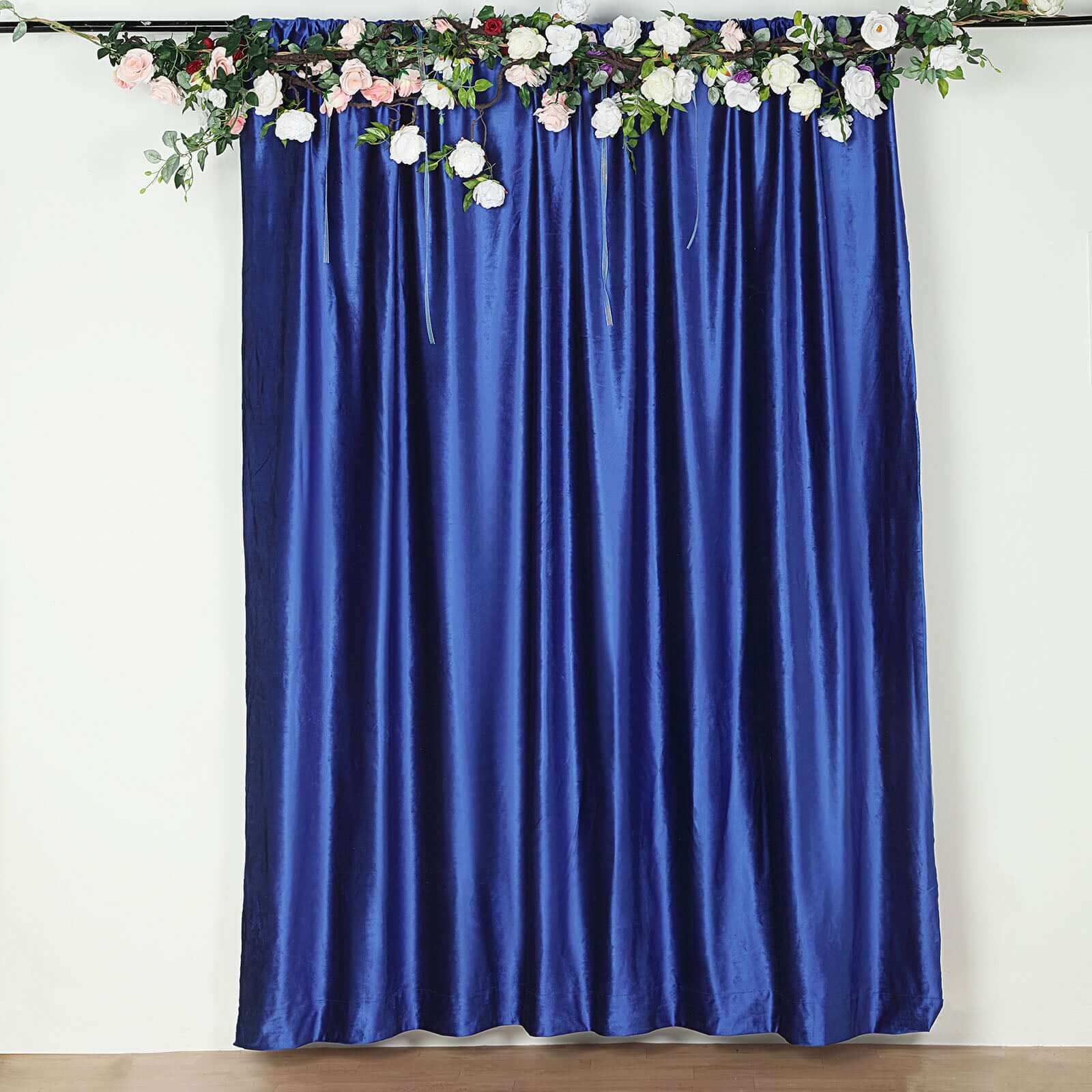 Royal Blue Crushed Velvet Backdrop Curtain â€“ 8ft x 8ft Event Drape with Rod Pocket, Privacy Panel for Photo Booths & Events - Linen Luxes