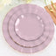 10-Pack Plastic Round 6" Dessert Plates in Lavender Lilac Ruffled Rim with Gold Edging - Sturdy Disposable Salad Appetizer Dinnerware