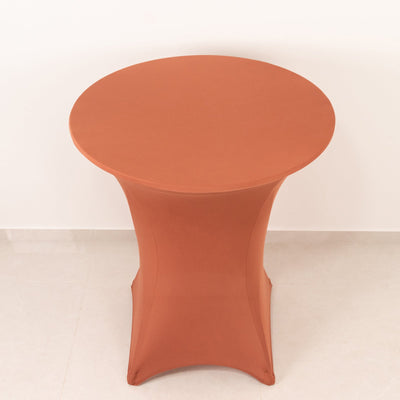 Spandex 36" Round Cocktail Table Cover Terracotta (Rust) - Easy to Maintain Stretch Fitted Highboy Tablecloth