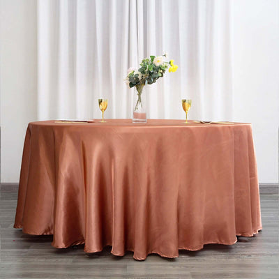 Satin 120" Round Tablecloth Terracotta (Rust) - Stylish Seamless Table Cover
