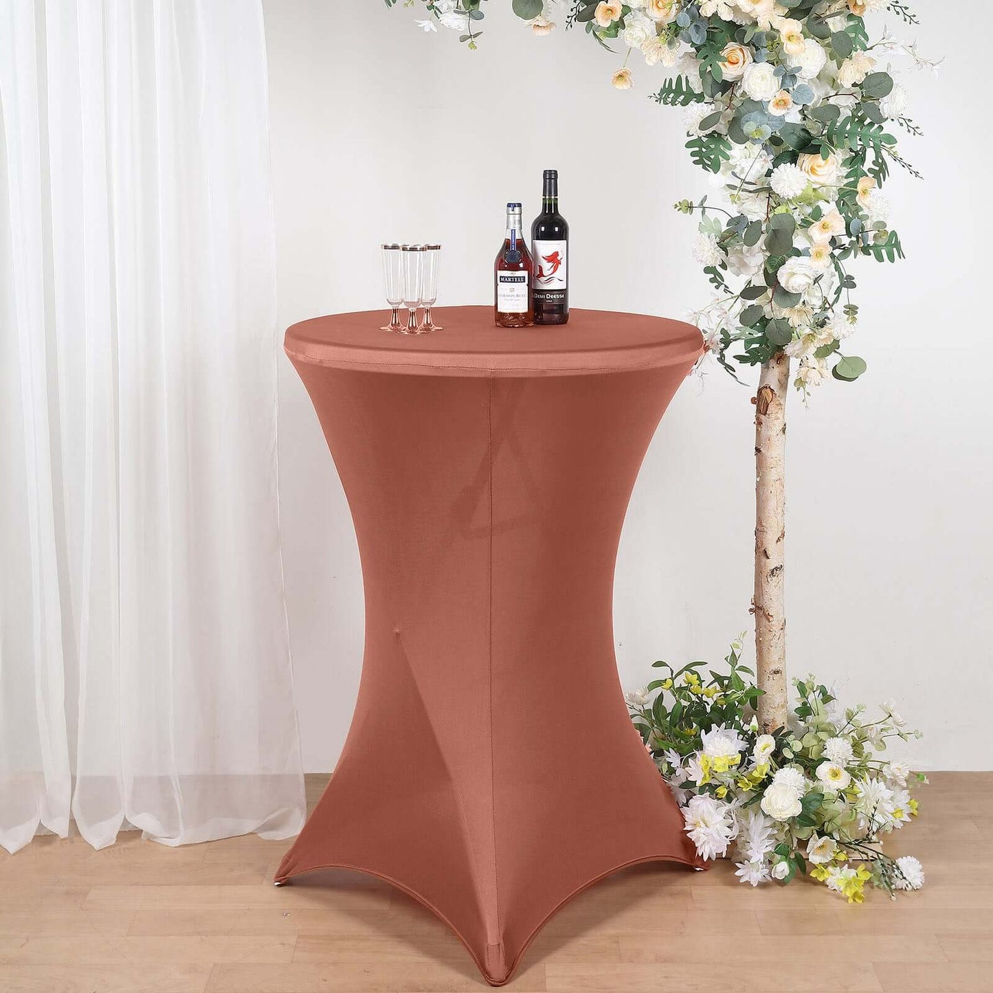 Spandex 30" Round Cocktail Table Cover Terracotta (Rust) - Easy to Maintain Stretch Fitted Highboy Tablecloth