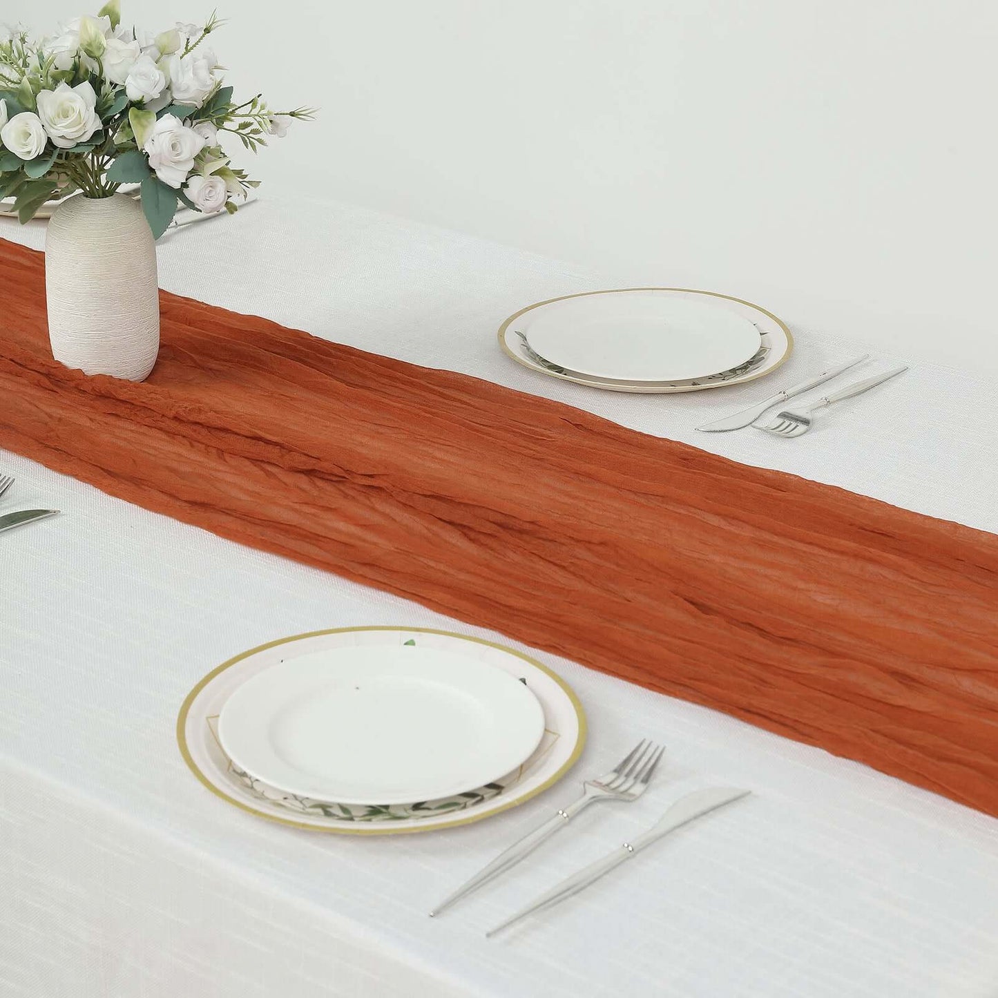 Gauze Cheesecloth 10ft Table Runner Terracotta (Rust) - Rustic Boho Style