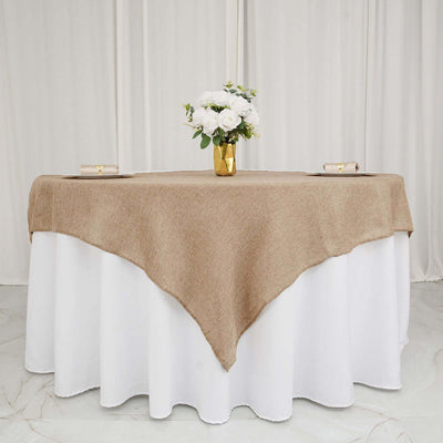 Faux Burlap Jute 54"x54" Table Overlay Square Tablecloth Natural - Rustic Event Table Linen