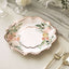 25-Pack Paper 8" Dessert Plates in White with Floral Print & Rose Gold Scallop Rim - Disposable 300GSM Appetizer Salad Plates
