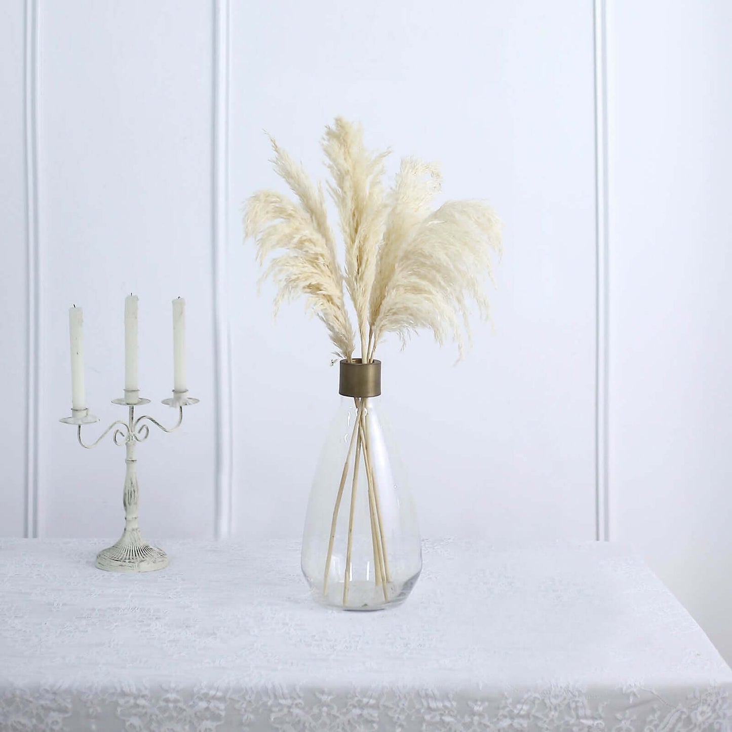 6 Stems Natural Dried Pampas Grass Decor Natural Tint - Versatile Plant Sprays for Boho Chic Vase Displays Backdrops & Event Styling 32"