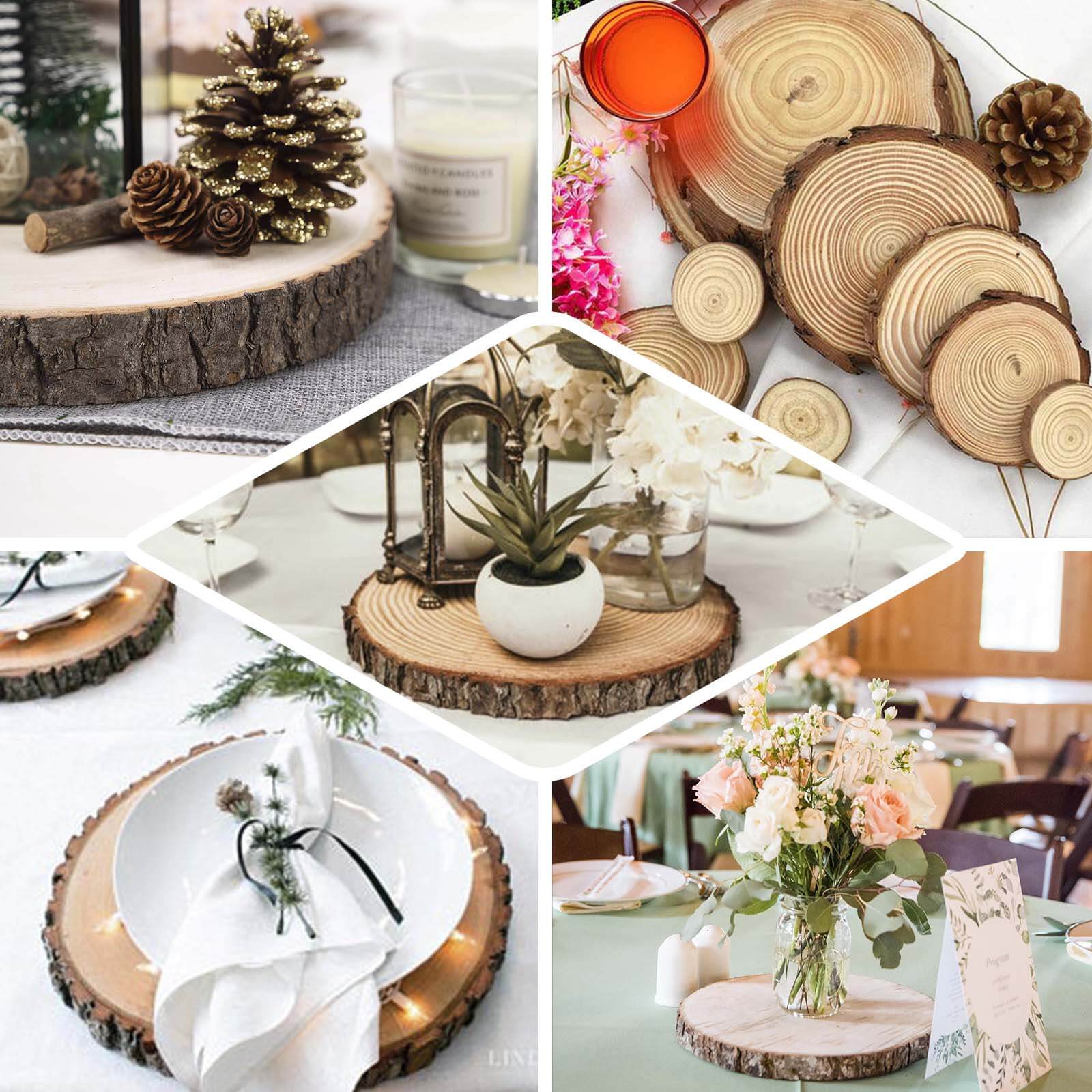 Rustic Poplar Wood Slices Round - Perfect Table Centerpieces for Weddings 12" Dia - Linen Luxes